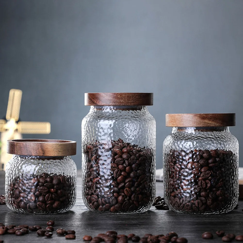 

1 set 1 Set Of Airtight Glass Kitchen Storage Jars With Wooden Lids For Tea Coffee Sugar Salt Spices Pantry Organization Sealed