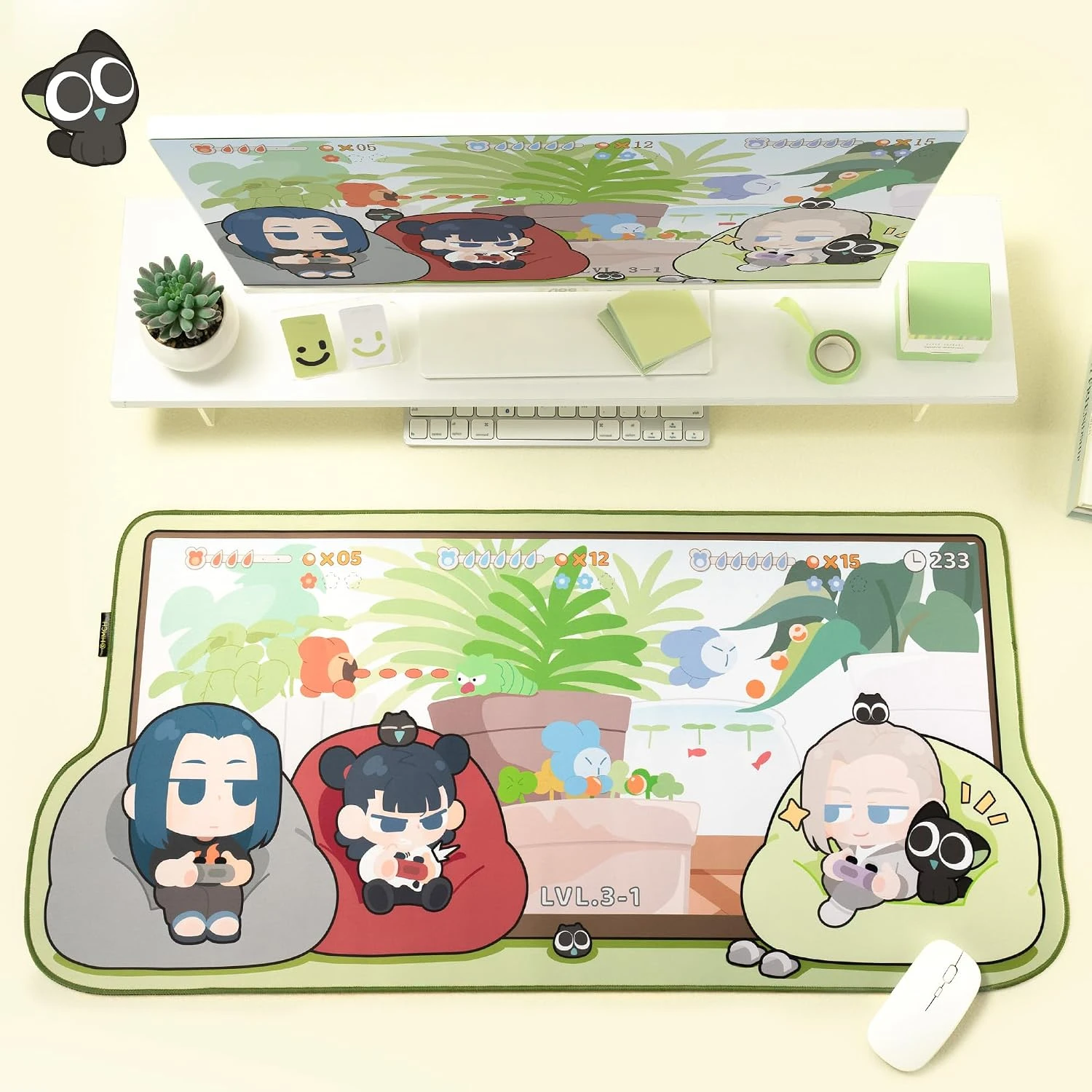 GeekShare Luo Xiaohei Series Large Gaming Mouse Pad with Non-Slip Base,  Rubber Base Washable - Fun Play Moment