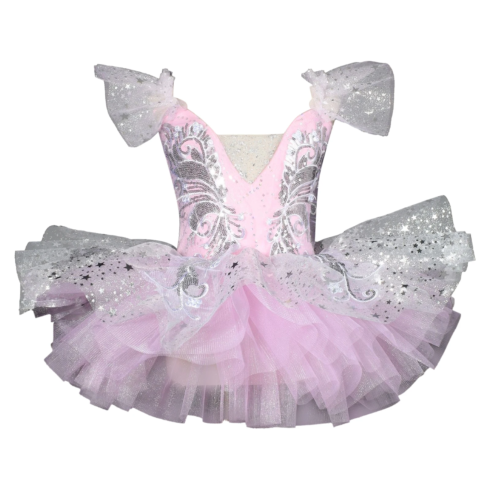 

Kids Girls Ballet Dance Outfit Ruffled Sleeves Shiny Sequin Princess Applique Tulle Tutu Dress Ballerina Party Performance Dress