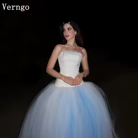 Verngo Elegant Tulle Evening Dress Strapless A Line Ball Gown Maxi Celebrity Princess Formal Occasion Dress Customized