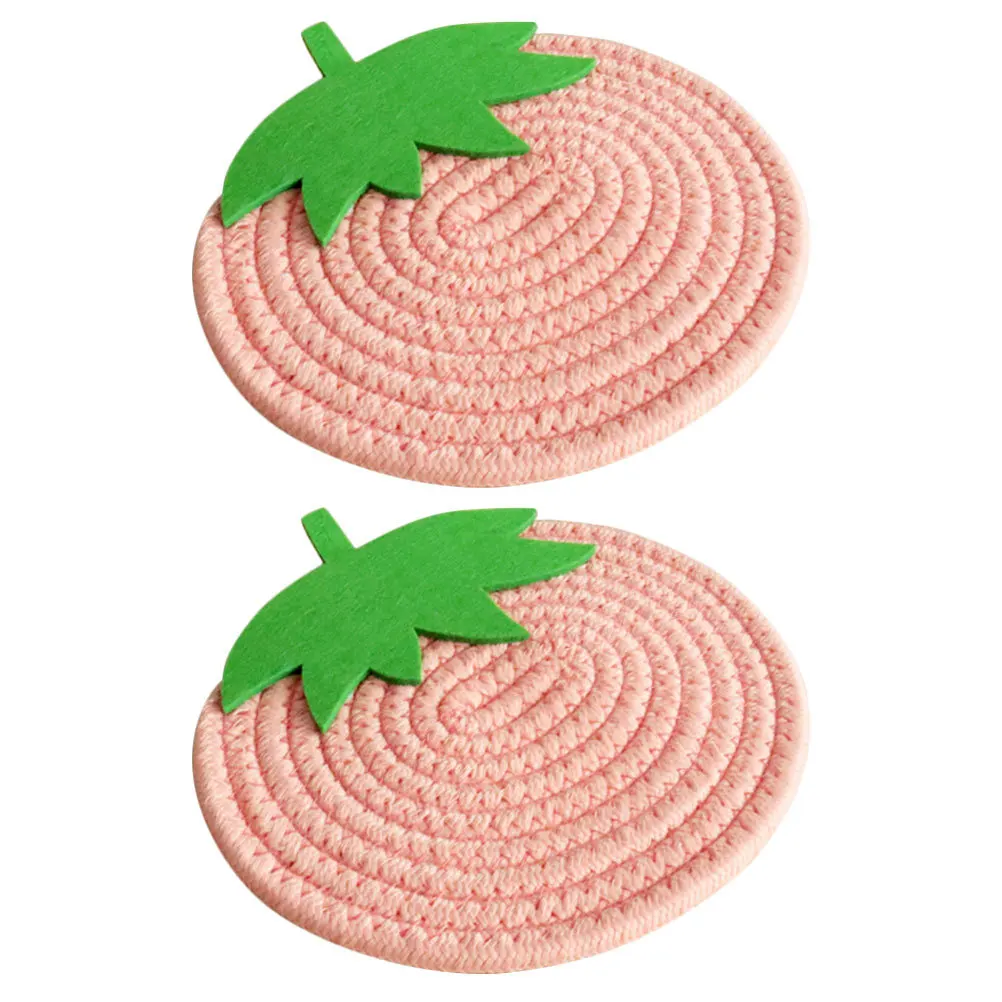 2 قطعة حبل القطن المنسوجة تحديد الموقع الفراولة شكل الزخرفية مكان حصيرة العزل الحراري كوستر لطاولة الطعام وسادة المطبخ #3