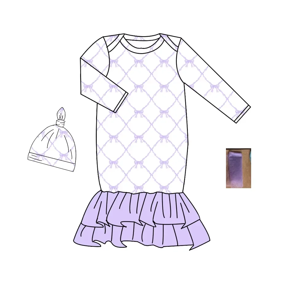 New Baby Gown Clothes Long Sleeve Bodysuit For Newborns Purple bow Baby Blanket