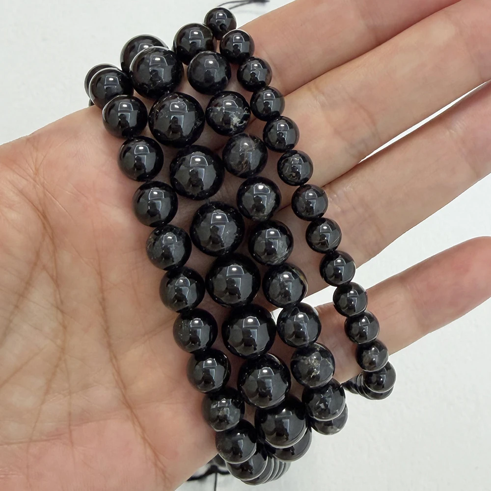 C Quality Natural Genuine Black Tourmaline Stone Round Loose Beads 15
