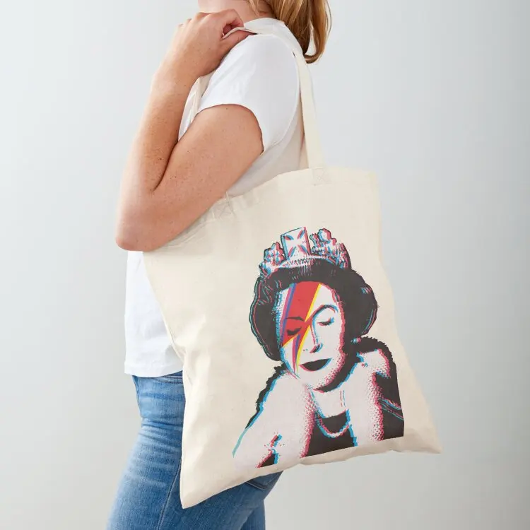 

Banksy UK England God Save the Queen Elisabeth rockband face makeup lightning red and blue 3D anaglyph Retro effect HD Tote Bag