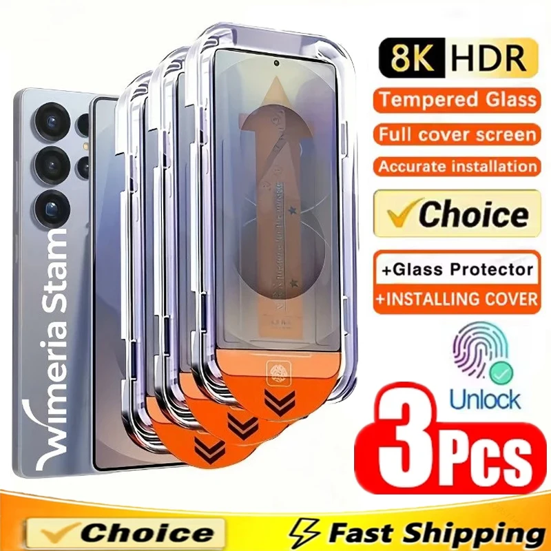 

3Pcs Oleophobic Coating Dust Free Easy Installation Screen Protector for Samsung Galaxy S25 S24 Ultra S21 S22 S23 Plus Glass