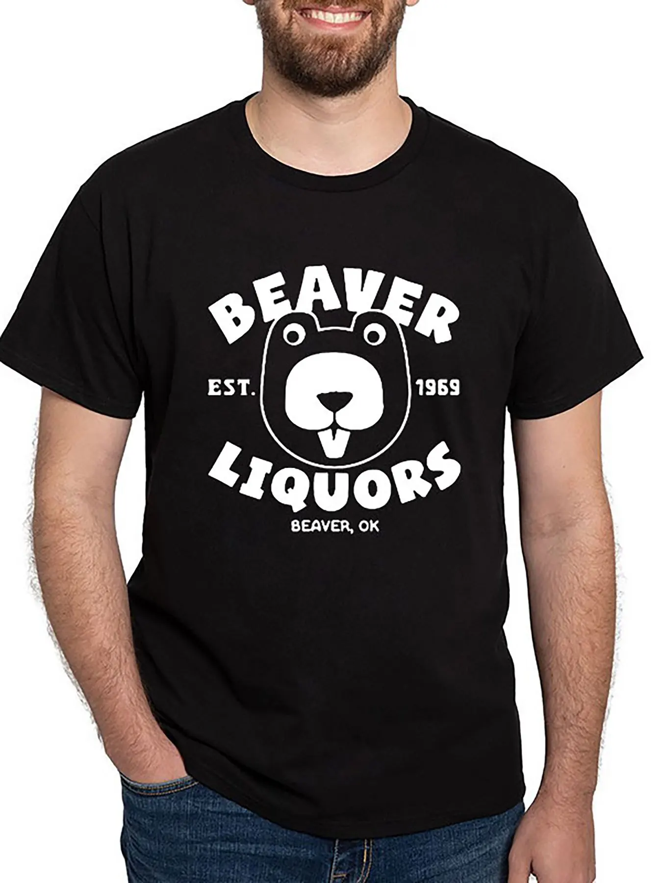 1Beaver Liquors 76366 funny Men’s Short Sleeve Graphic T-shirt Collection black