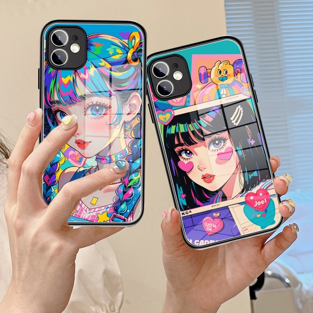 

Cute AI Girl Phone Case Tempered Glass For IPhone 16 15 Promax 14 13 Pro 12 11 plus X XS XR Covers