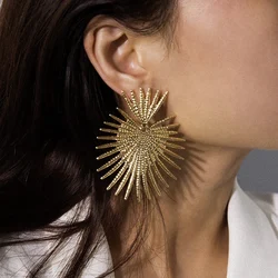 Trend Big Plantain Leaf Metal Drop Earrings for Women Gold Color Exaggerated Geometric Long Ear Jewelry Wholesale Girl Gift