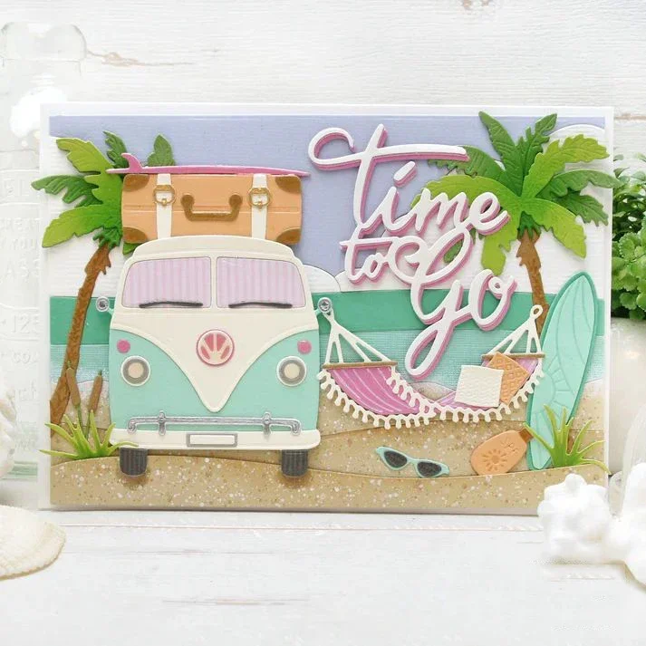 

Piggy Craft metal cutting dies cut die mold Coconut tree hammock Scrapbook paper craft mold blade punch stencils dies