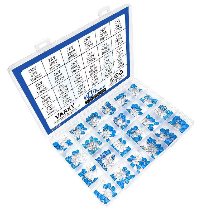 24 values kit 2KV High voltage Ceramic Capacitor 10 18 20 22 27 30 33 47 56 82 100 220 330 470 560 PF P 1 1.5 2.2 3.3 4.7 10 NF