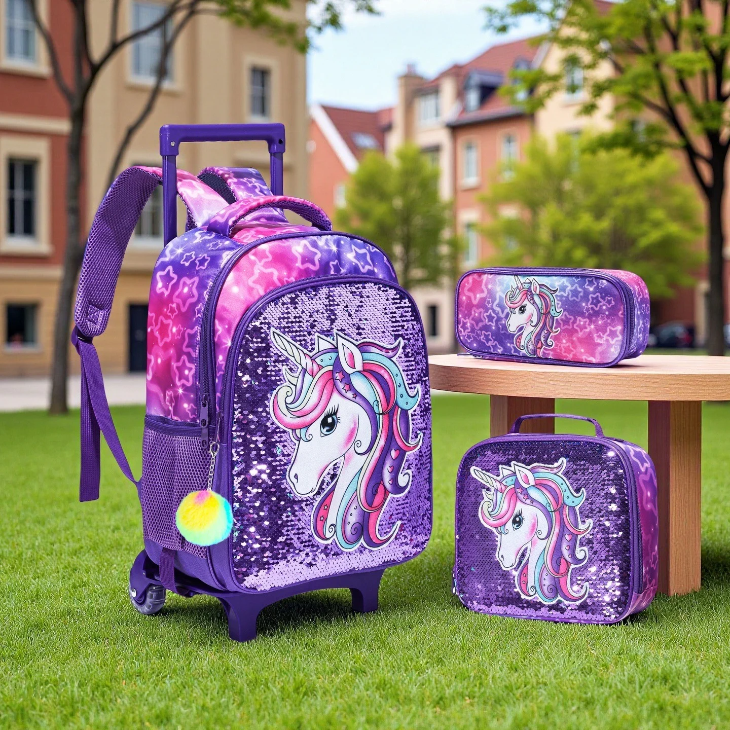 Primary School Student School Trolley Bags Set with Lunch Bag Pen bag Travel Trolley Bag for Girls Rolling Luggage Suitcase