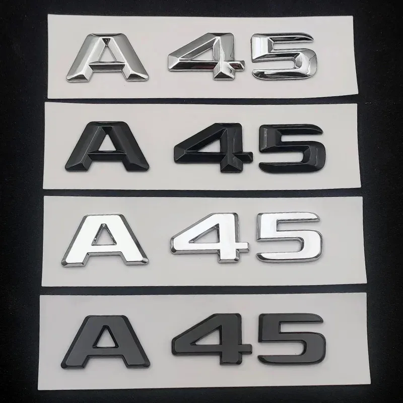 3d ABS Chrome Black Logo A45 Emblem Self-adhesive Letters Nameplate Sticker Car Rear Trunk Badge for A45 W176 W177 Accessories