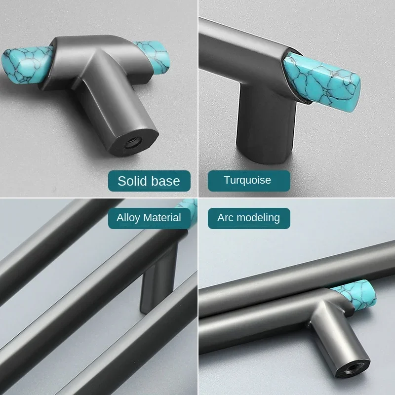 Lubang jarak 96/128/192 lampu Nordic mewah abu-abu Dinding kabinet lemari pakaian pegangan High-end Turquoise Solid tebal kenop laci