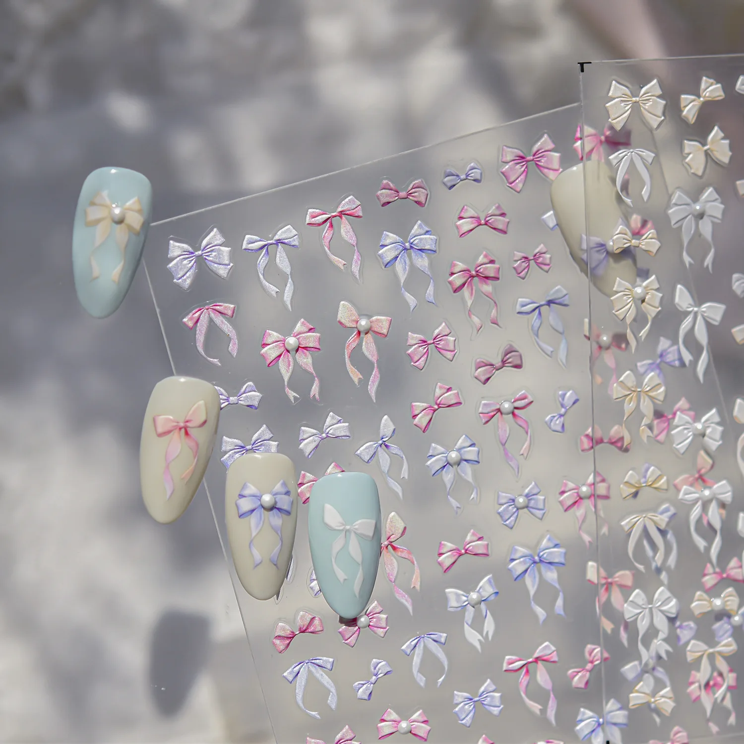 رائعة كريستال الماس مسمار ملصقات الحلو الوردي القوس 5D اللؤلؤ الشريط القوس Kont ملصقات بمادة لاصقة ذاتية للزينة رسومات أظافر #3