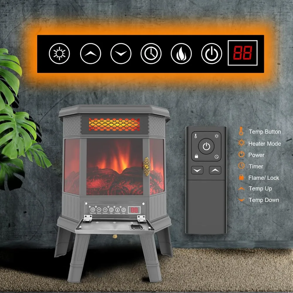 Infrared Fireplace RealSmart with 3D Flame Effect Remoted Control, Timer, Overheating Protection (Grey)