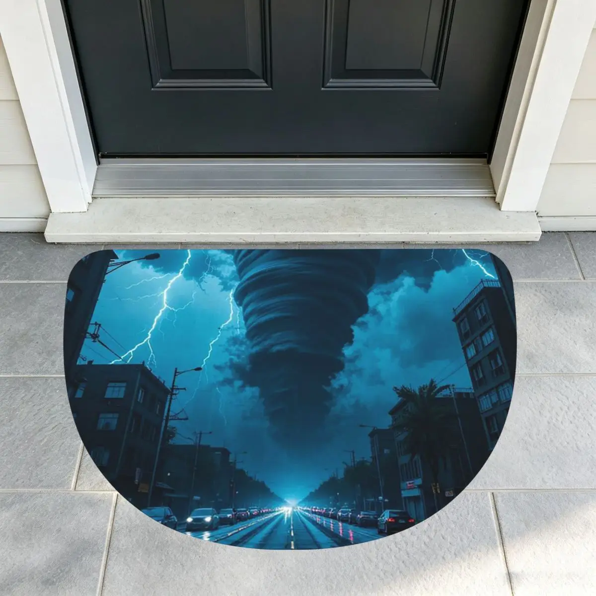 Fantasy World Tornado Apocalypse Soft Half Round Doormat Non Slip Bathroom Mat Absorbent Floor Carpet for Laundry Room Bathroom
