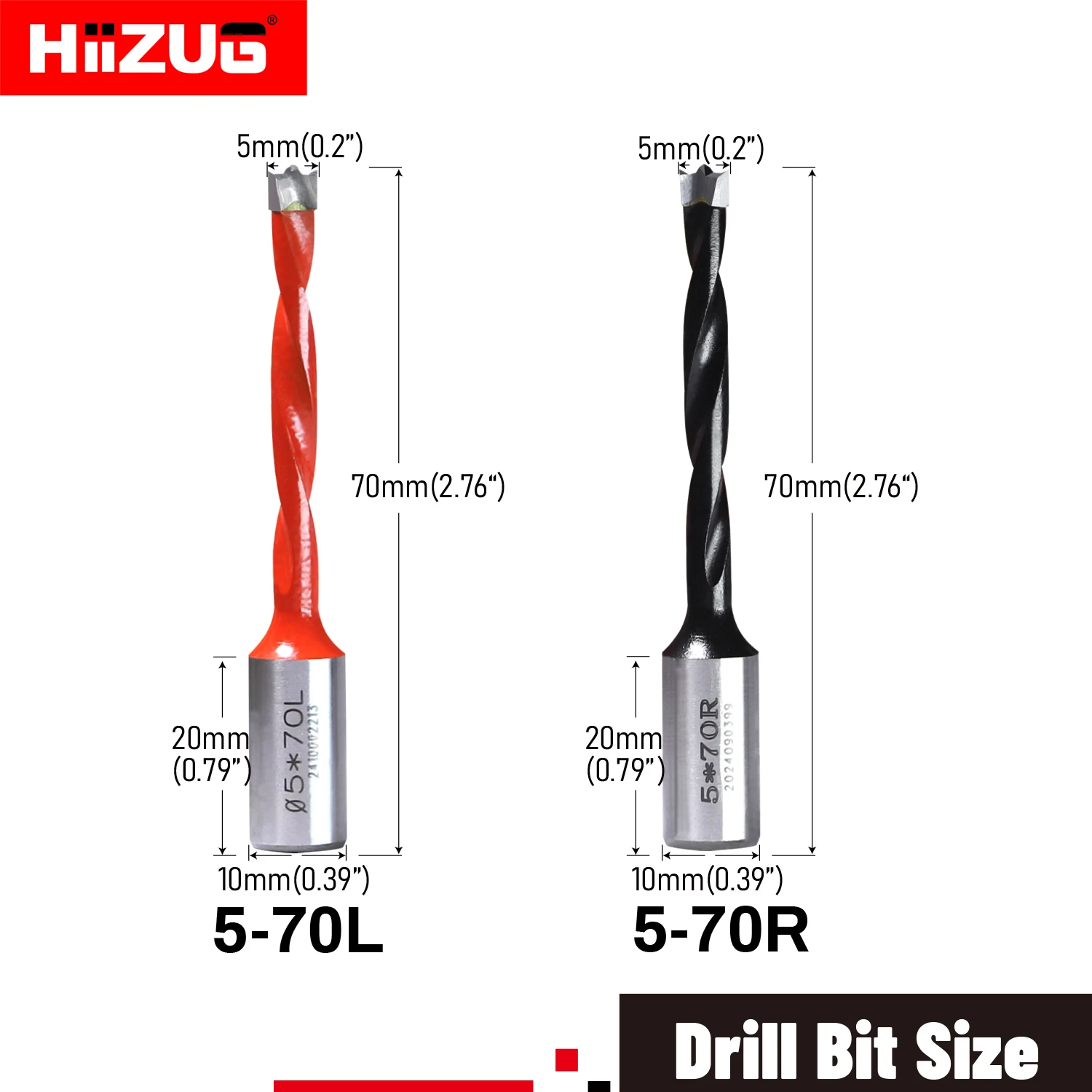

5x70mm Brad Point Boring Drill Bits L /R Rotation with 10mm Shank, High-performance for Woodworking Drilling Wood Hole Drill