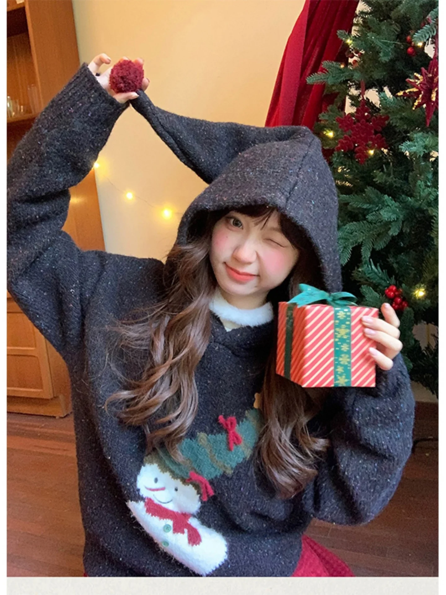 

Cisas Snowman Hoodie Knitted Sweater Men's Lazy Sle Loose Soft Cute Outerwear Winter New Year's Casual Wear