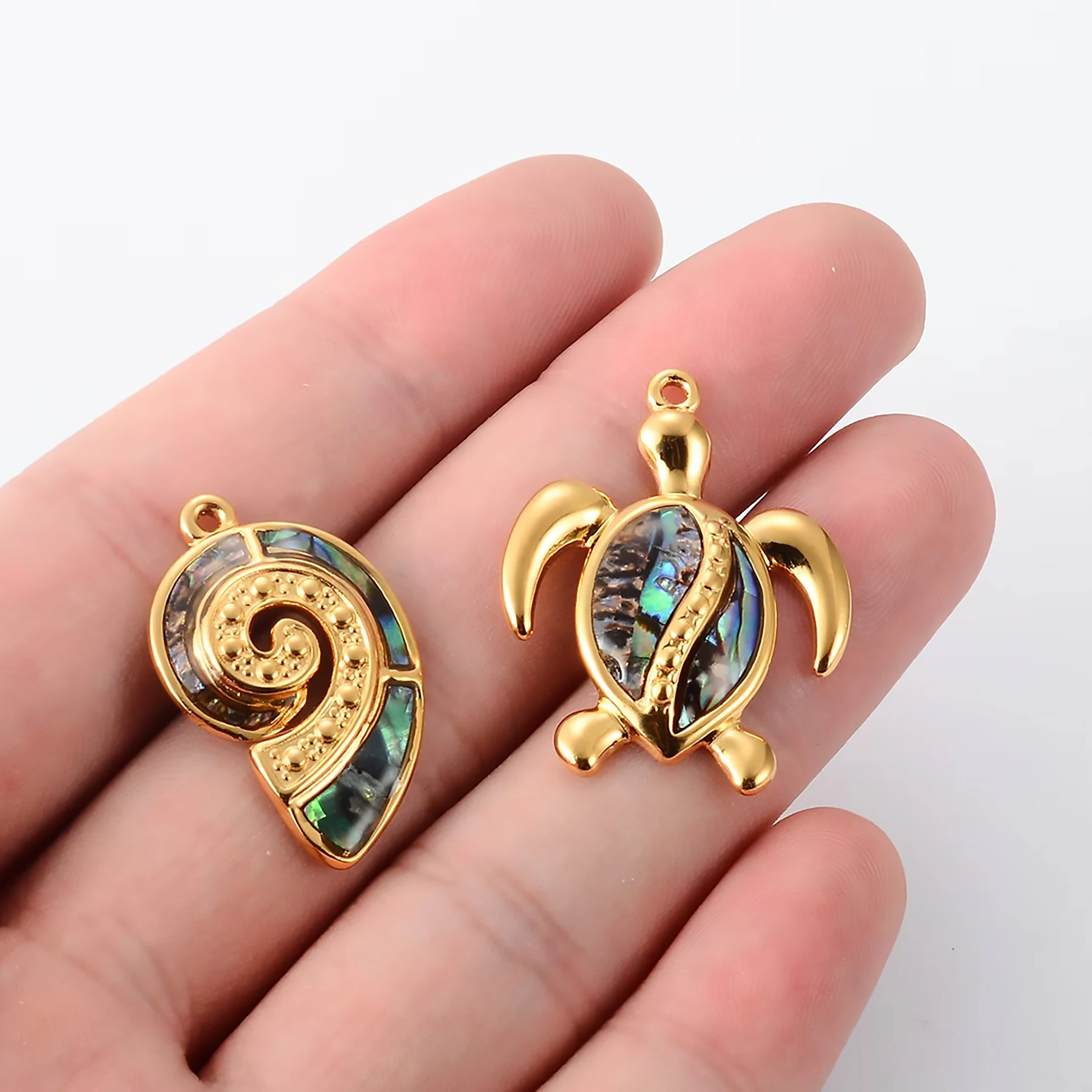 5pcs 304 Stainless Steel Starfish Conch Turtle Charms For DIY Gold Color Ocean Series Jewelry Pendant Necklace Making Findings