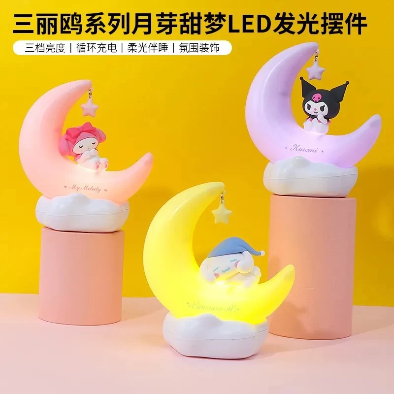 

Lovely Cute Sanrio Kuromi Cinnamoroll Crescent Beautiful Dream Led Light-Emitting Ornaments Anime Night Light Children's Gift