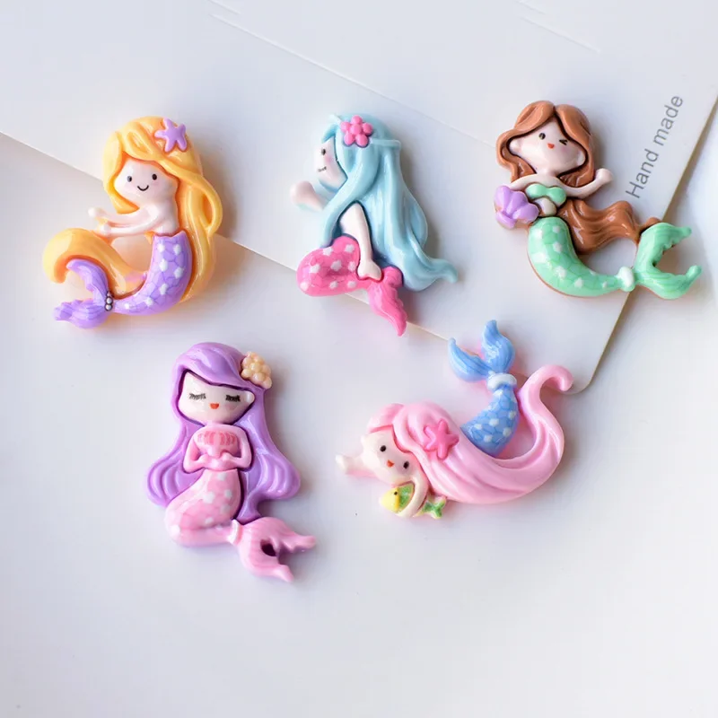 10pcs Cartoon Mermaid Princess resin can be used as earrings hair clips DIY keychain bracelets pendants, and jewelry accessories