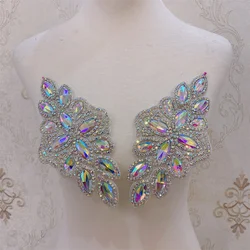 2pcsHandmade Crystal  Rhinestone Iron on patches  for wedding dress Decoration