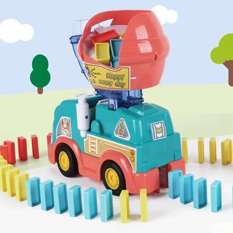 Educazione precoce bambini giocattoli creativi fai da te progetto domino elettrico mixer camion licenza automatica giocattoli con 102 domino per bambini