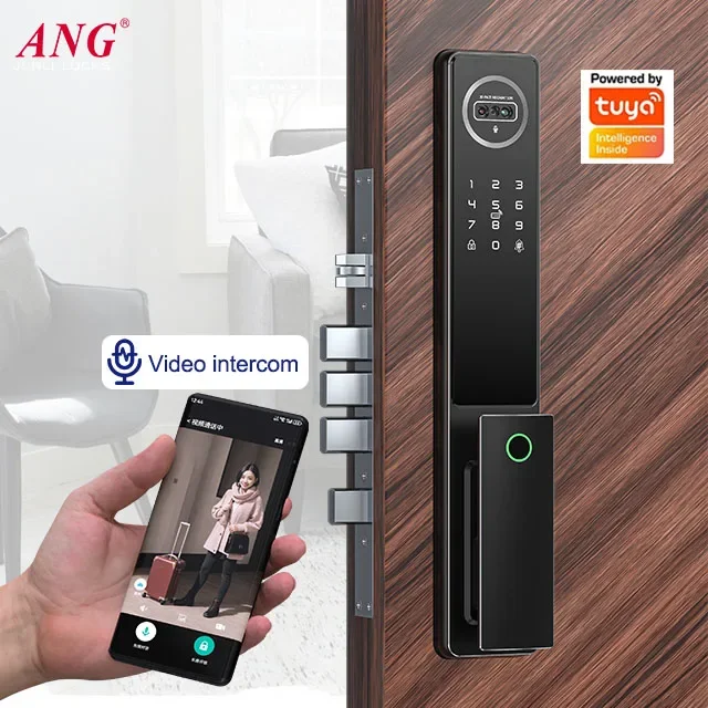 Multifunctional Tuya Wifi 3D Face Recognition Door Lock With HD IPS Screen Real-Time Call Intercom Video Smart Door Lock