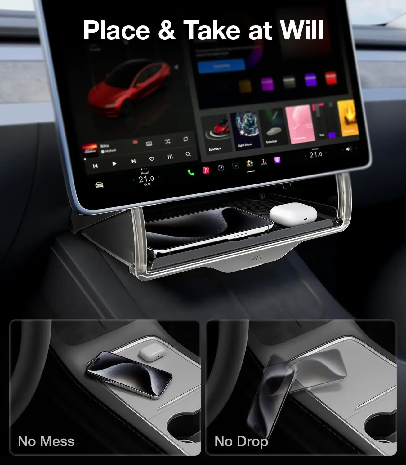 

Tesla Model Y Juniper Under Screen Storage Box New Model 3/Y Accessories, Center Console Organizer Tray for Model Y