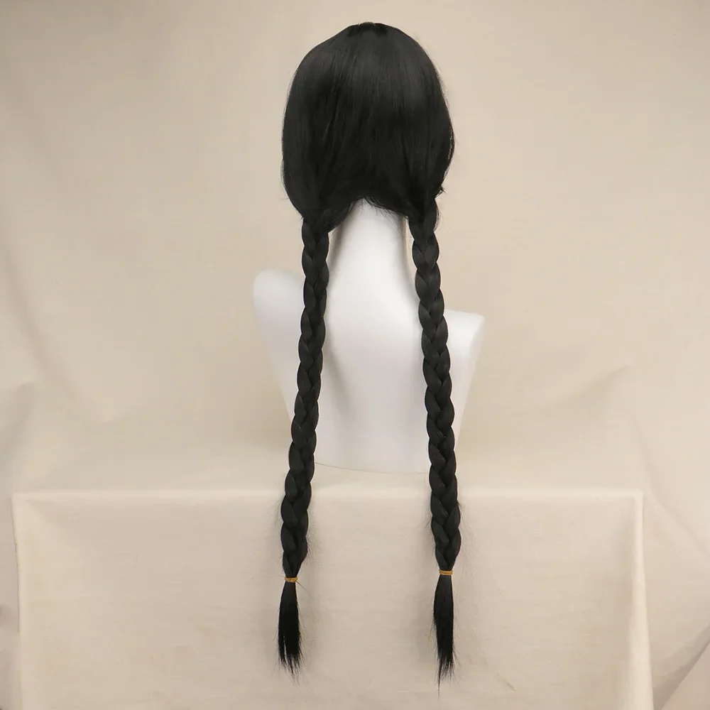 QQXCAIW Cosplay Parrucche sintetiche nere lunghe intrecciate per capelli Costume anime di Halloween Parrucca diritta resistente al calore Donne Grils intrecciate