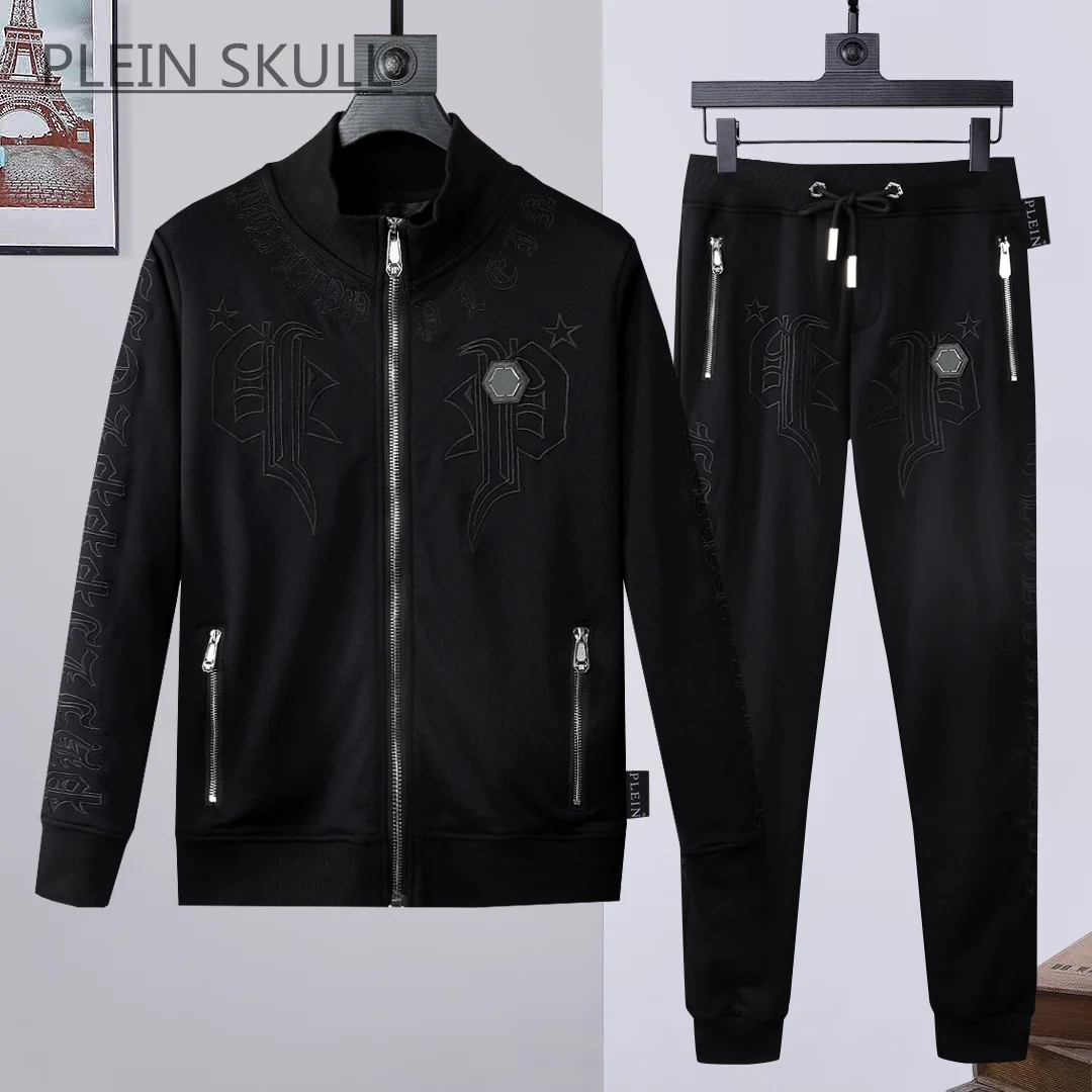 Plein Skull Versatile Round Neck Hooded Suit Men's Y2K Coat Daily Casual Pants Luxury Brand Gothic Suit Spring AutumnM-XXXL