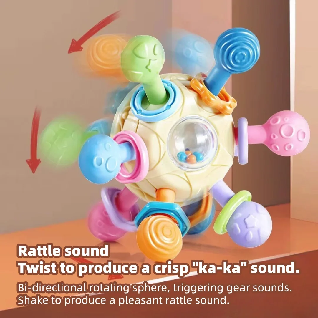 Baby Manhattan Greifball – 3-in-1-Beißring, Rassel und weiches Gummi-Greifspielzeug zur Früherziehung und zur Linderung von Zahnen