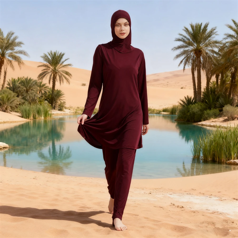 3 uds modesto Burkini Femme Musulmane conjunto De cubierta completa traje De baño musulmán mujeres Maillot De Bain Hijab traje De baño Islam traje De baño