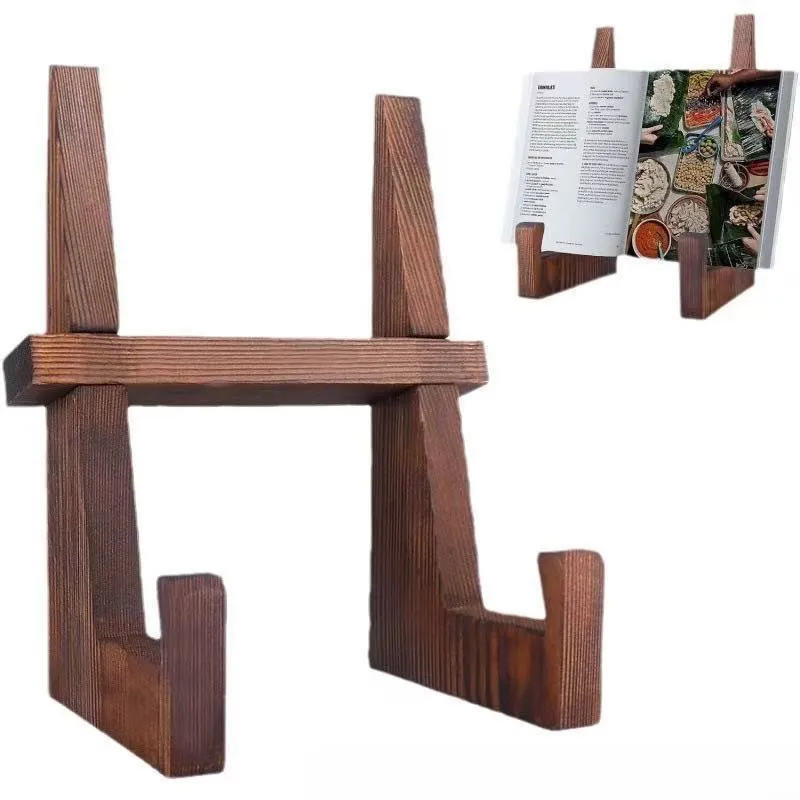 Wooden cookbook stand, bookshelf display rack, kitchen countertop upright recipe holder, desktop lazy tablet stand