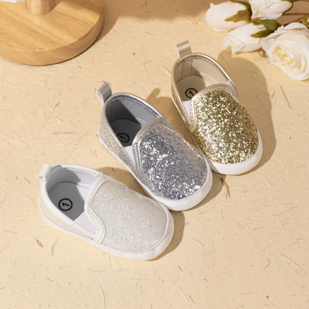 

Туфли детские с блестками, хлопок, мягкая подошва, Нескользящие, дышащие, без застежки, повседневная спортивная обувь для начинающих ходить детей 0-18 месяцев