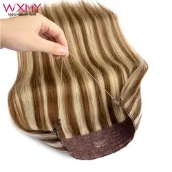 Clip In Hair Extensions Human Hair Brown Blonde Straight Clip In One Piece Remy Human Hair Extensions With Adjustable Fish Wire