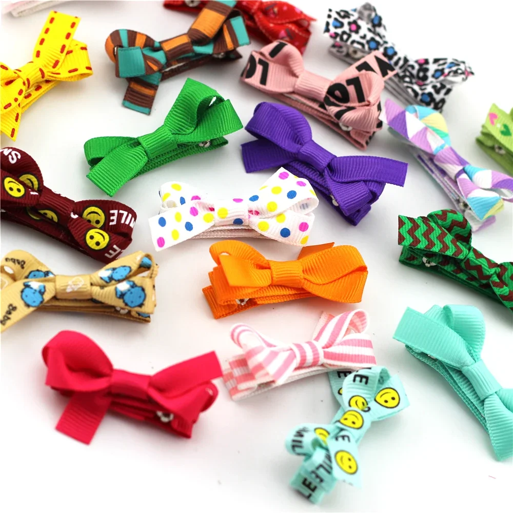 

Mini Print Ribbon baby girls hair bows with Hair Clip girls Hair Accessories Colorful Barrettes for baby headwear 10pcs/lot