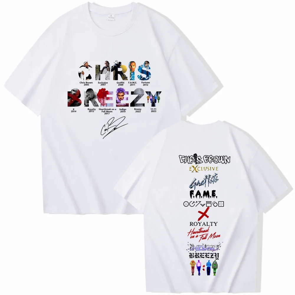 2024 Chris Brown Rapper T-shirts 11:11 Album Series Merch  T-Shirts Unisex Harajuku O-Neck Short Sleeve  Shirts Fans Gift