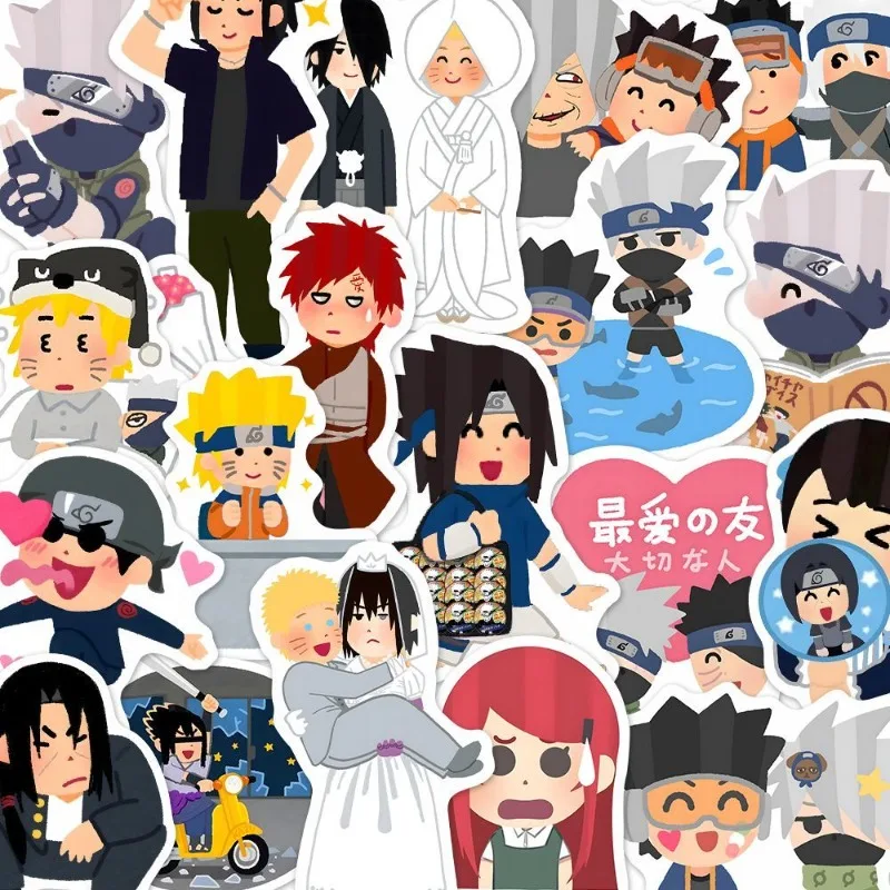 48 ชิ้น Naruto Graffiti สติกเกอร์สําหรับชายหญิง Kawaii Sasuke กระเป๋าเดินทางแล็ปท็อปคู่มือสติกเกอร์ตกแต่ง Kakashi Manga สติกเกอร์