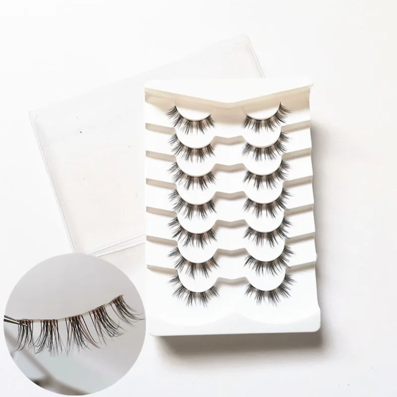 7 paia di ciglia finte in misto marrone nero naturale, fascia trasparente, ciglia sottili segmentate, stile Manga 3D, trucco per occhi di gatto, riutilizzabile
