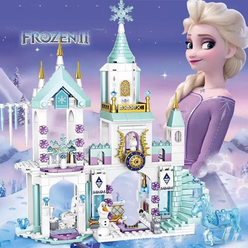 Disney frozen sonho princesa elsa castelo de gelo princesa anna conjunto modelo de construção blocos presentes brinquedo