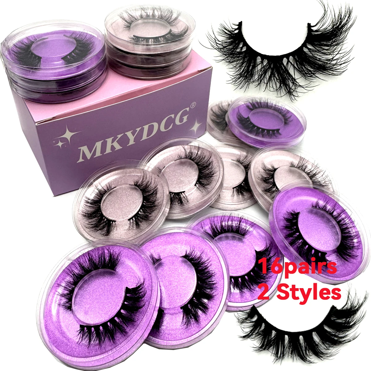 16ペア3スタイルのウィスピーなフェイクミンクつけまつげ、ミックスドドラマティックな太くカールしたふわふわストリップラッシュ、アイメイクセット用マルチパック