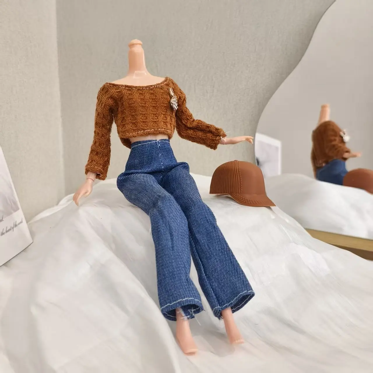 30 cm Puppe Kleidung Zubehör Retro Mode Braun Top + Klassische Amerikanische Denim Hose Anzug Für 1/6 BJD Xinyi FR PP Supermodel Puppe