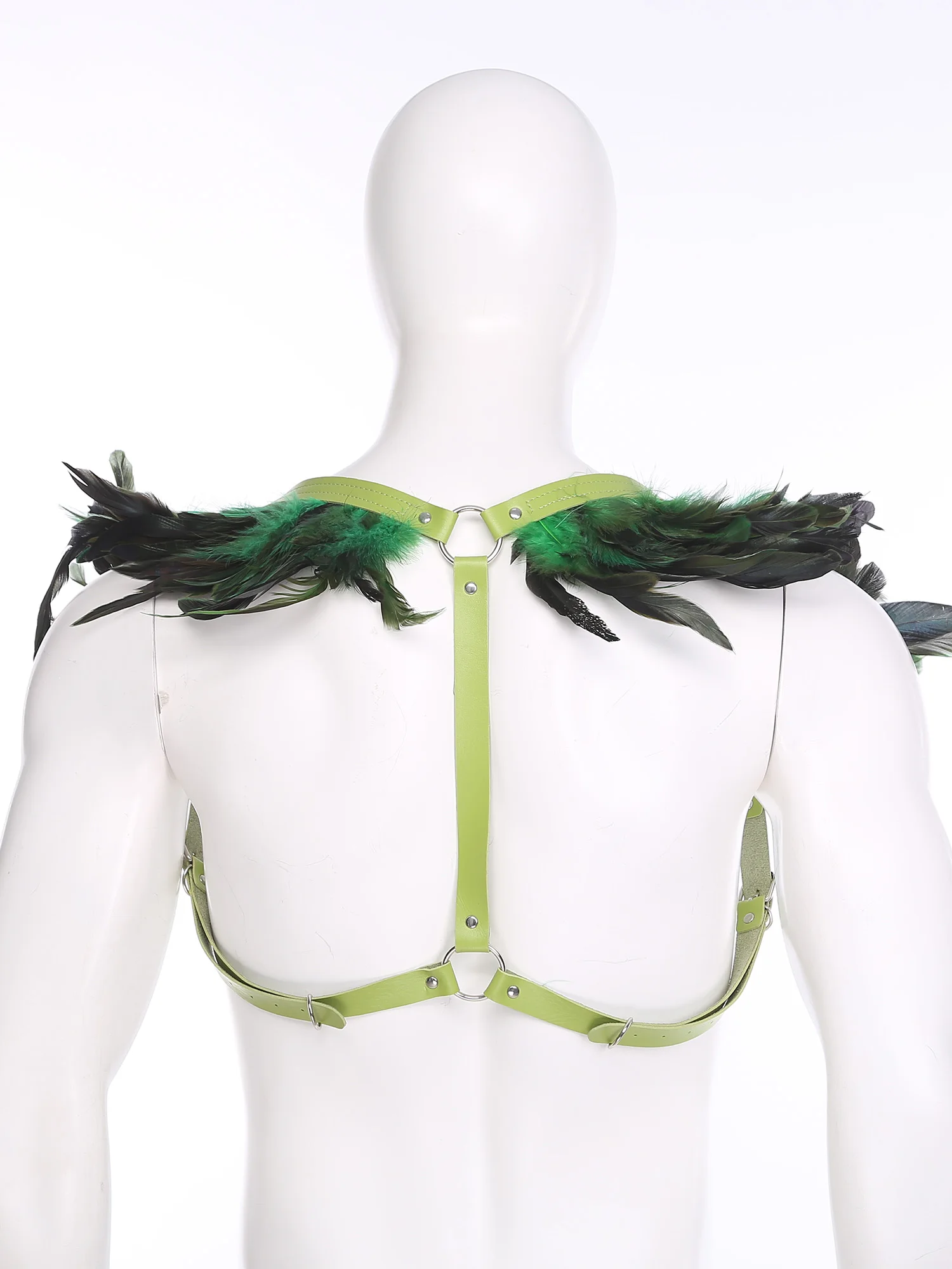 Charreteras de plumas góticas Punk para hombre y mujer, arnés de pecho ajustable, cinturón corporal de una pieza, accesorio de disfraz para fiesta y Club, Unisex