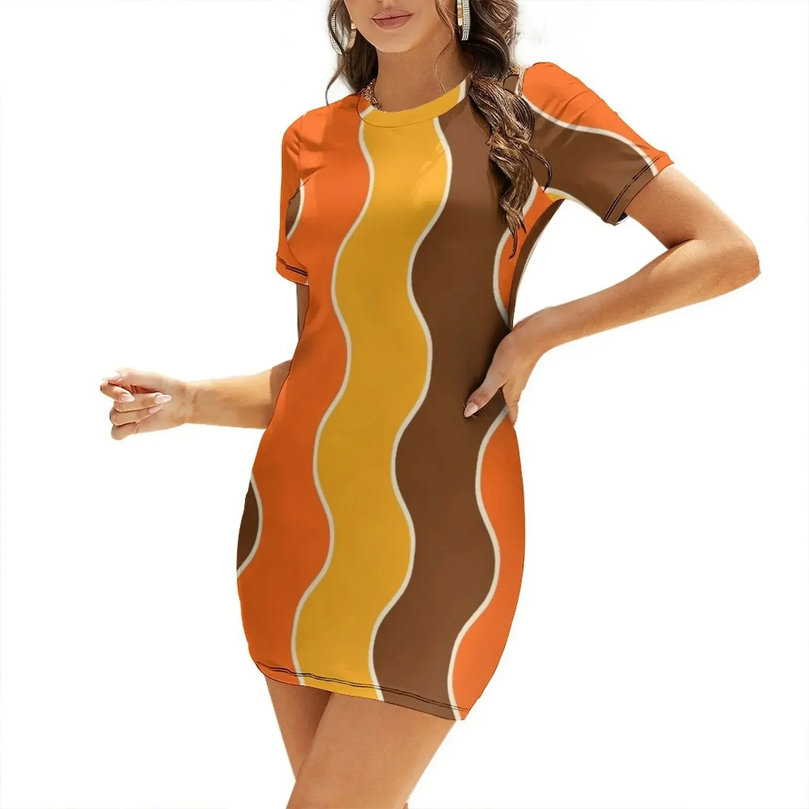 

70s Retro Vintage Style Short-Sleeved Dress dresses for official occasions summer women's suit