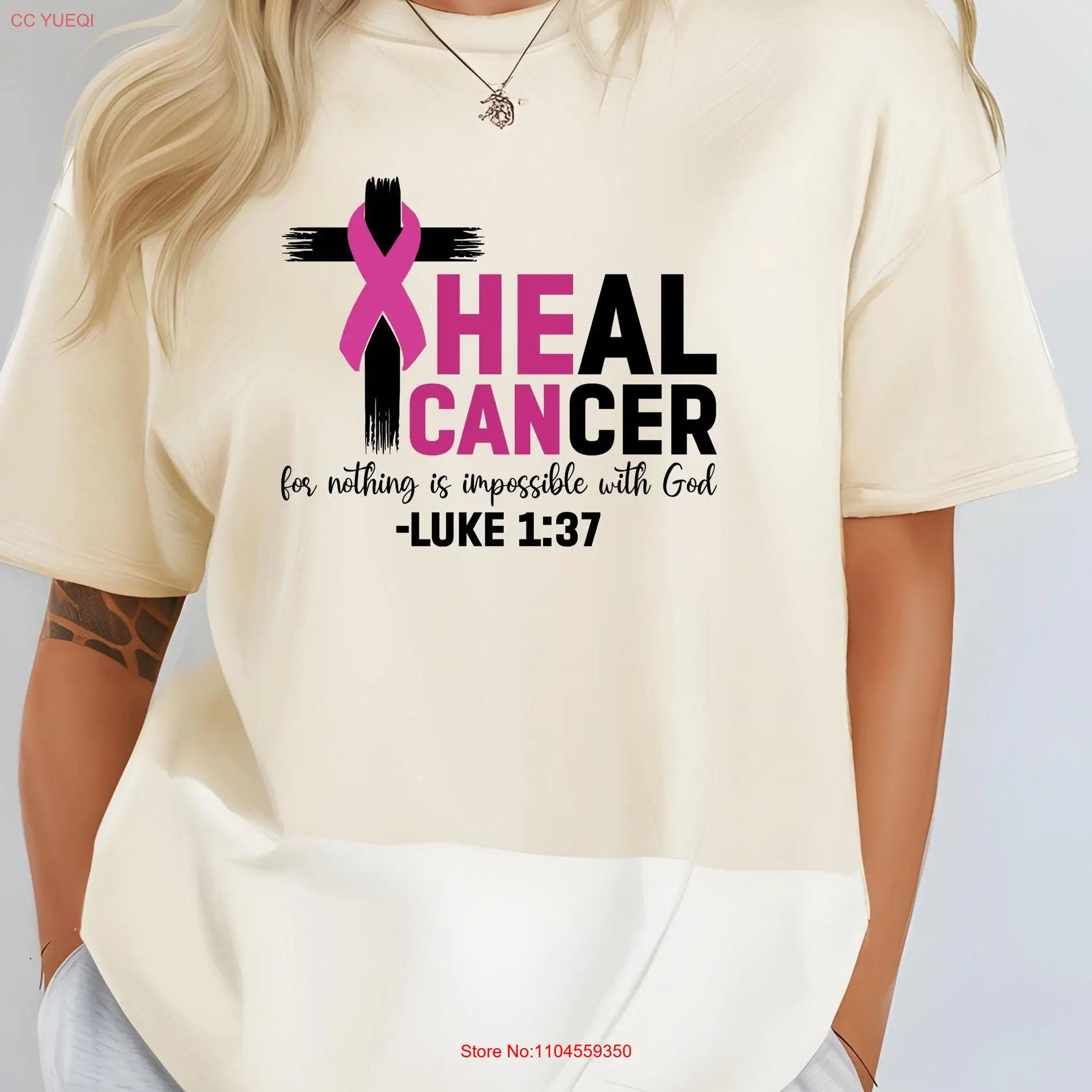 He Can Heal Cancer T Shirt Nothing Is Impossible With God Awareness Pink Ribbon Fighter Day long or short sleeves