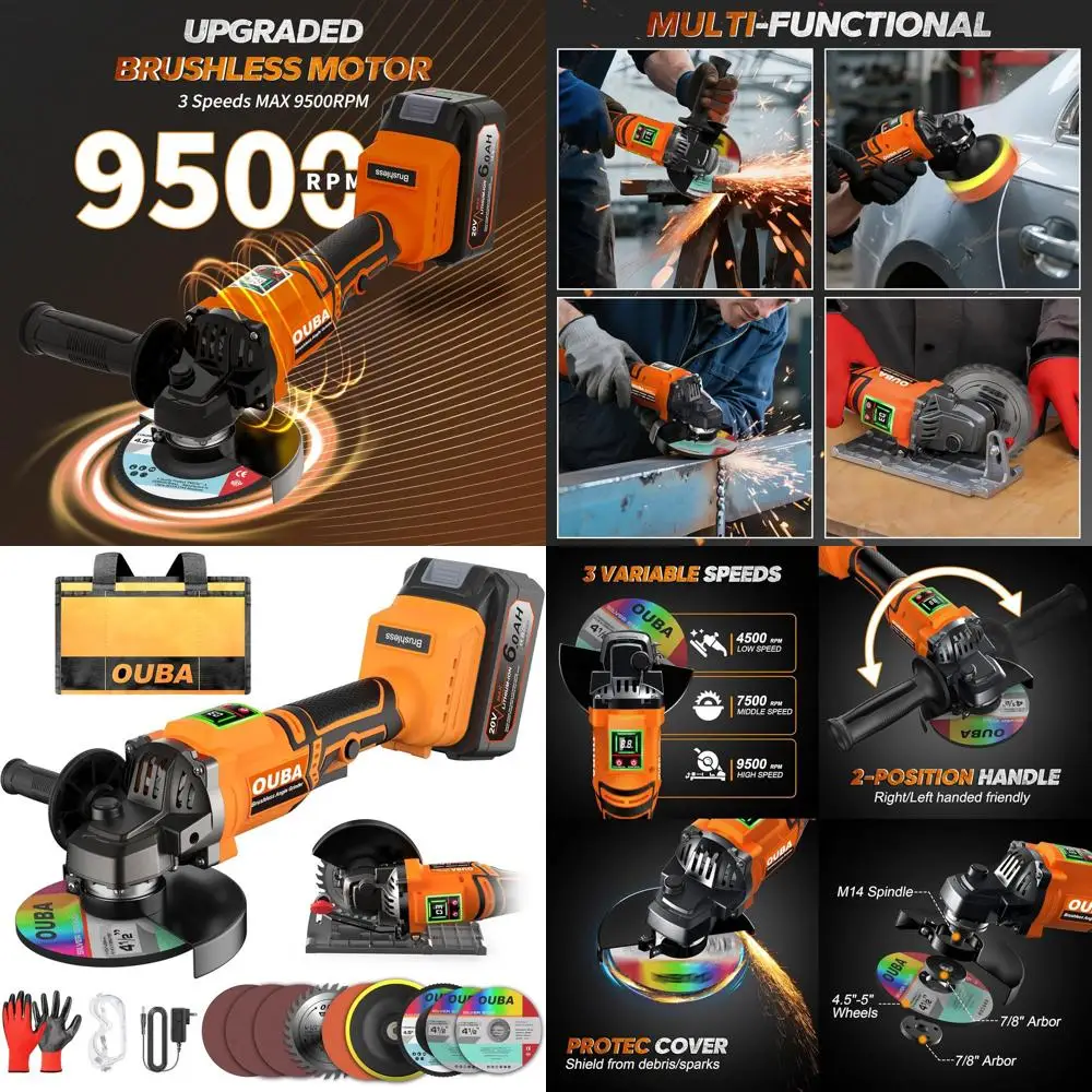 

Cordle Grinder Compatible or 20V Max Battery, 3 Variabl, BrushlMotor with LED, Power Angle Grinder Tool Stand, lap Disc Grinding