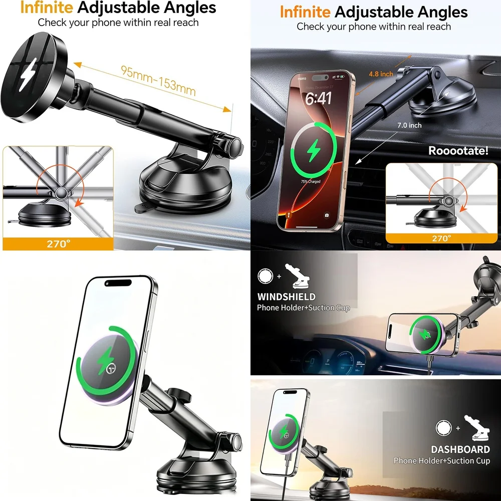 2026 Trending Electronics Products Wireless Car Charger Magnetic Dashboard Car Phone Holder Consumer Electronic Accessories