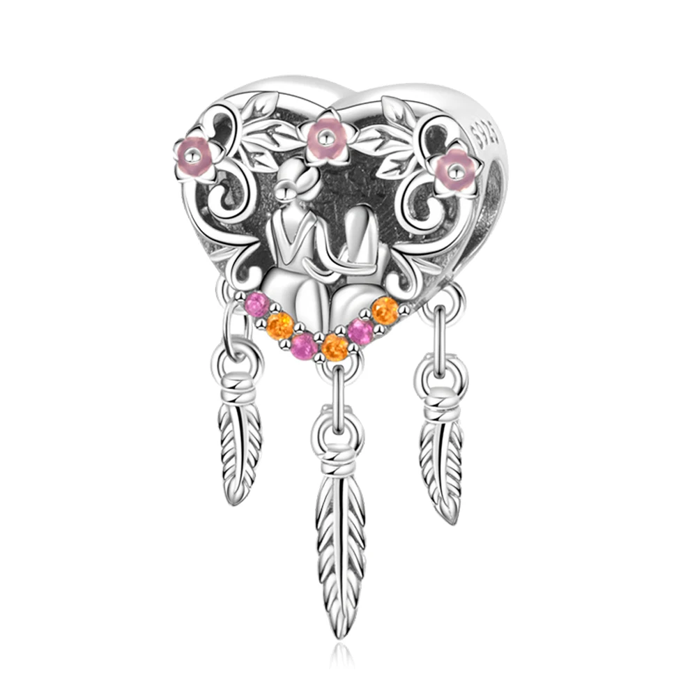 Pan Charms Original Mom & Daughter Dreamcatcher Dangle Charm Bracelet Pendant Jewelry Mother's Day Gift