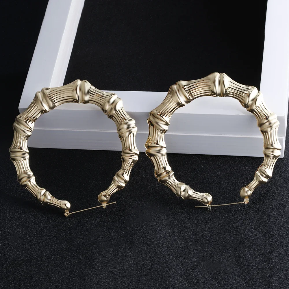 VIVILADY Punk Big Statement Bamboo Round Hoop Earrings Women Gold Color Basketball Wives Bijoux New Boho Jewelry Party Gift